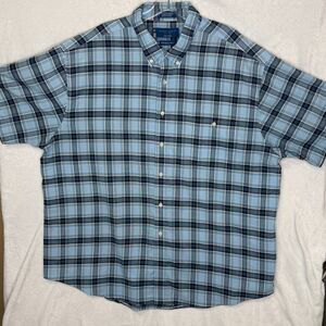 Towncraft Men’s XXL Wrinkle Free Blue Plaid Short Sleeve Button Up Shirt